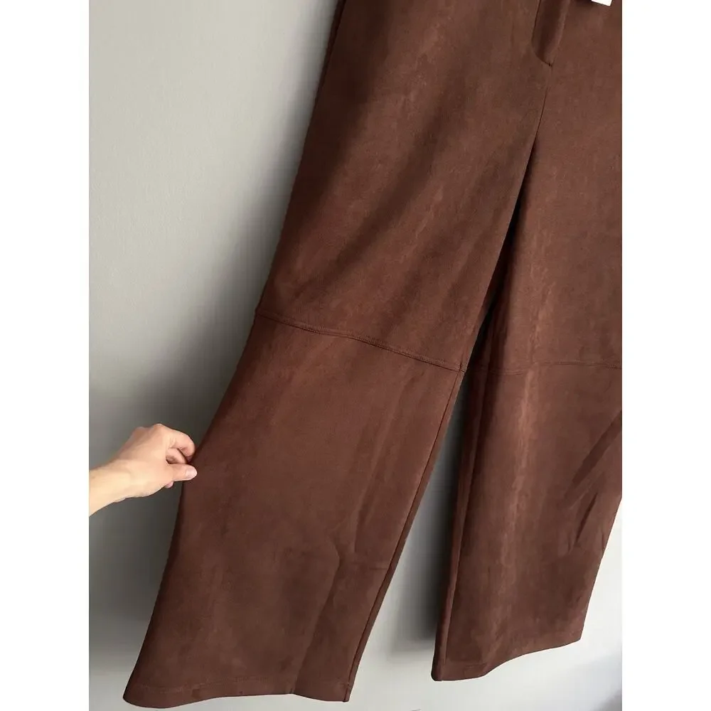 NY&C Faux Suede Wide Leg Pants Brown High Rise Palazzo Women Large NWT